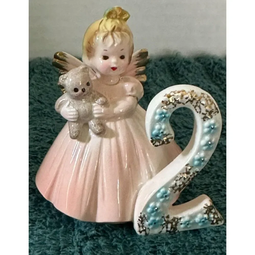 Vintage Josef Originals 2nd Birthday Girl Angel Figurine Incised Base Foil Tag